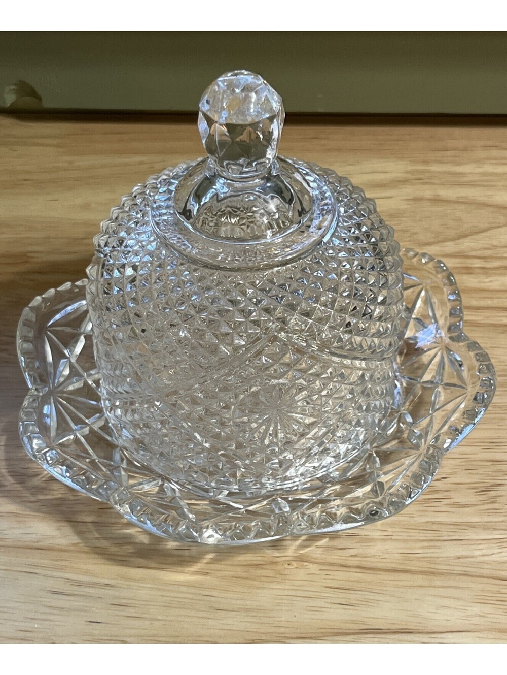 Vintage Avon Butter Dish Cheese Ball w/Dome Lid Diamond Pattern Clear Glass